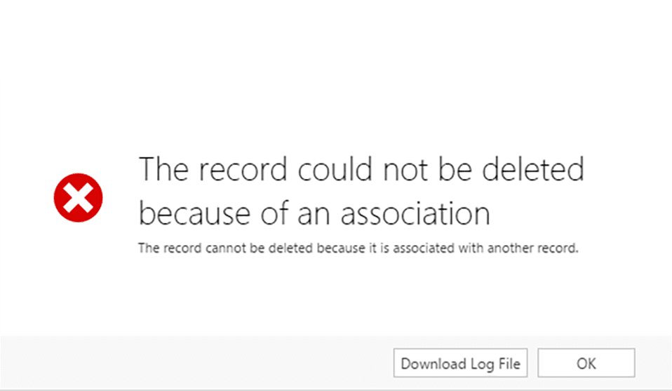 Error Message - The record could not be deleted because of an associaiton