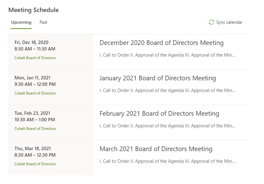 Meeting Schedule in Microsoft Teams Home Page