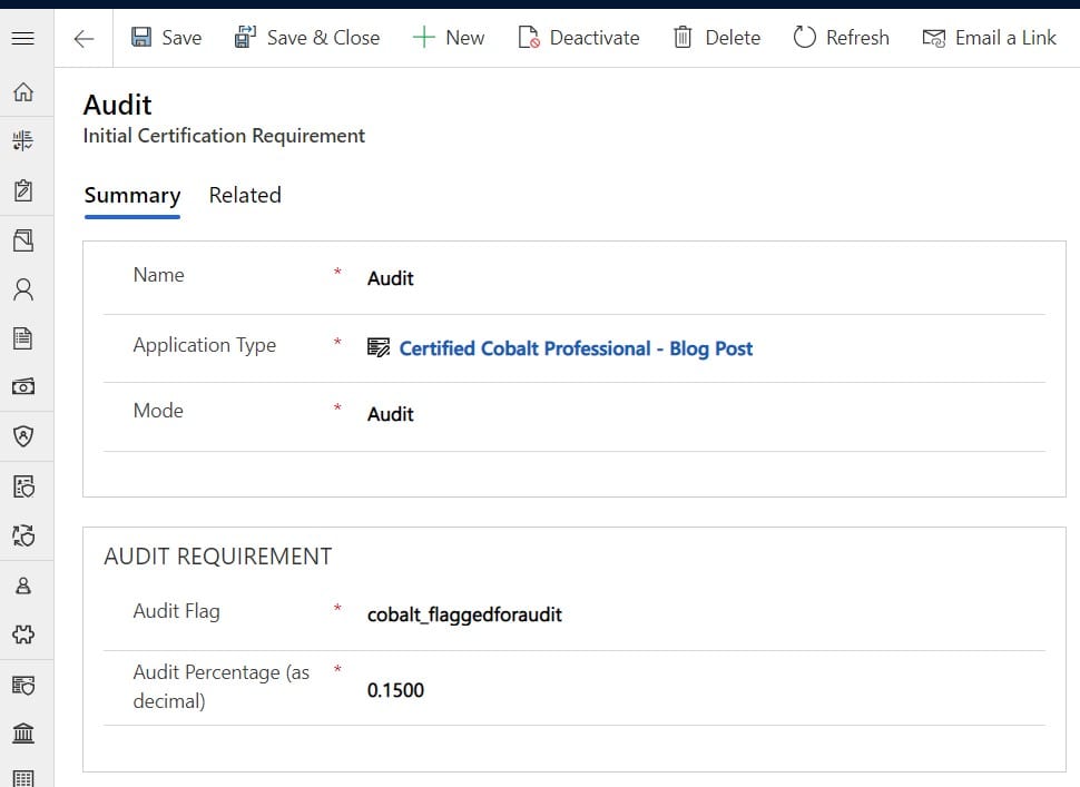 Certification CRM requirements for application