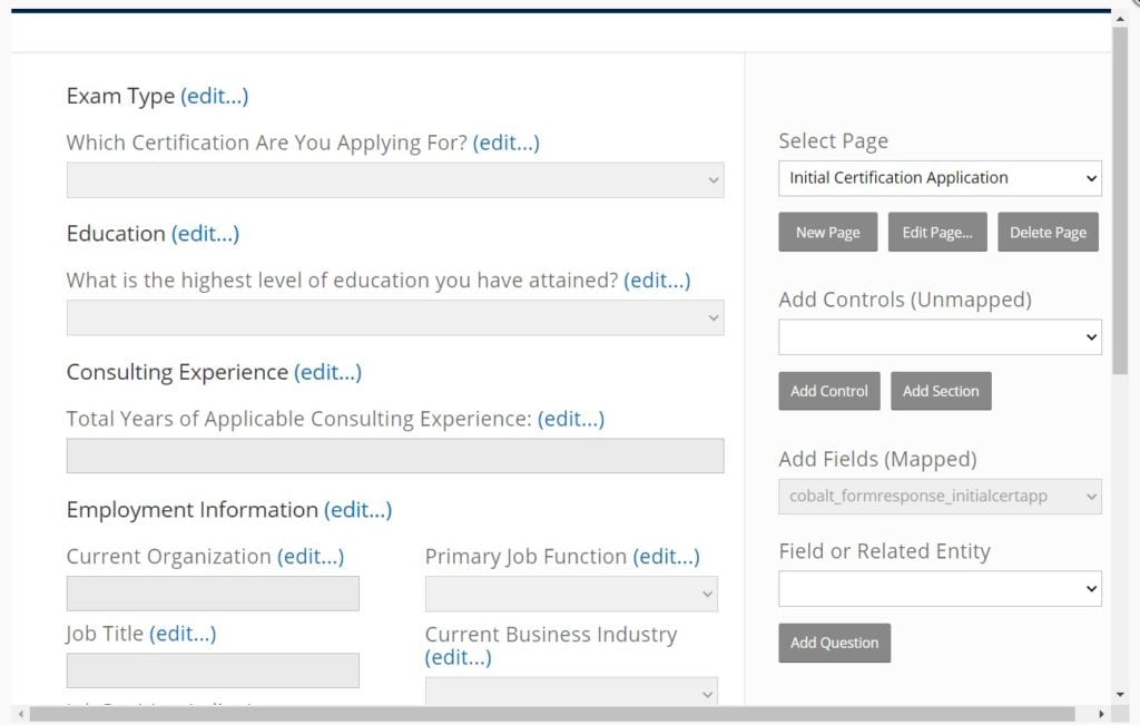 a fully customized form in Cobalt's Certification Software