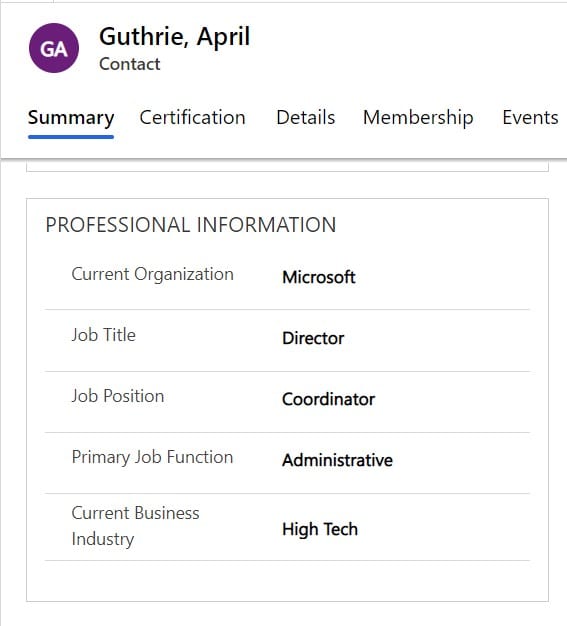 Fields mapped back to a contact in Cobalt's Certification Software