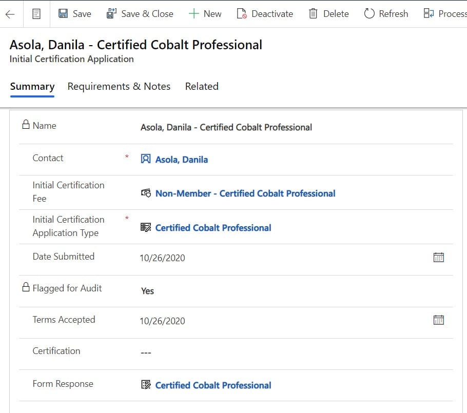 Certification CRM Creating an existing initial certification application