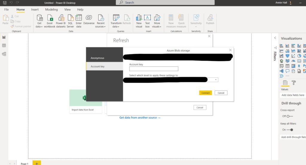 Entering in Azure Blob Account Key in Power BI