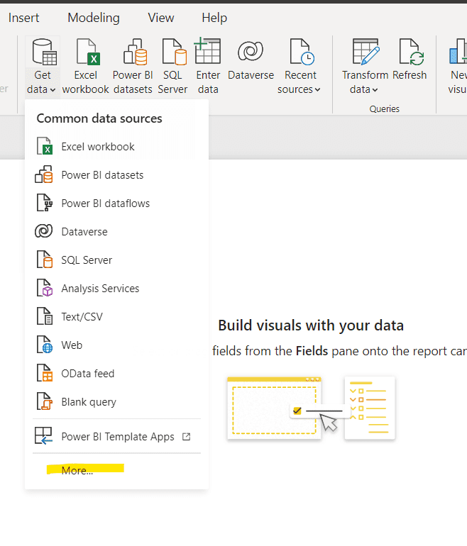 Get data button in Power BI