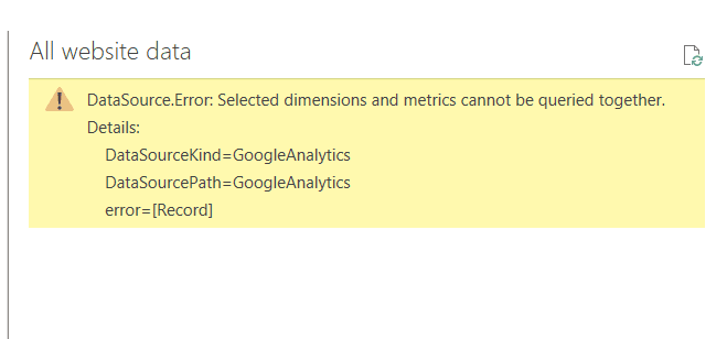 Google Analytics Error with Metrics Power BI