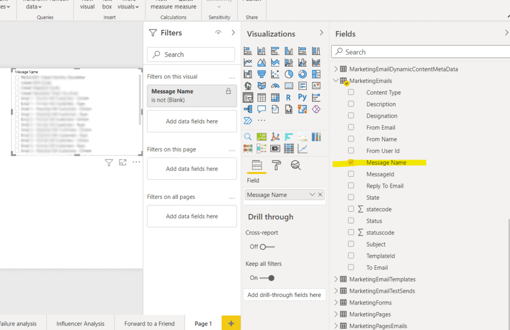 Dragging email message name to Power BI slicer